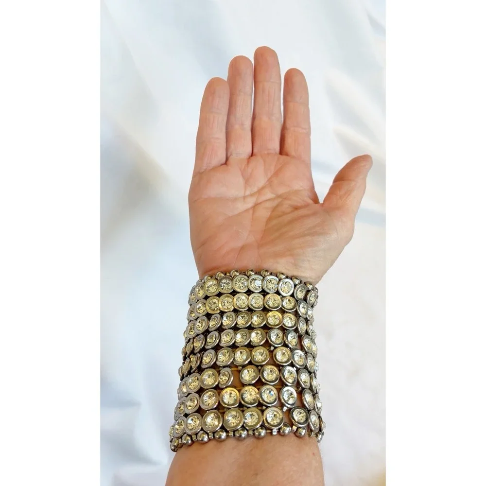 Vintage 8 Row HEAVY Rhynstone Silver Bracelet. 3.5 x 3.5 Width and Height Width